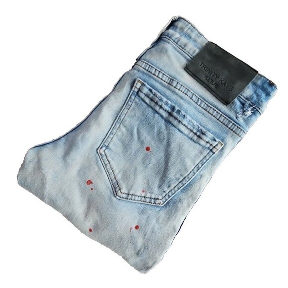 Trinity Kays Jeans Men's Size 28 (28x32) Kulture Stripes Paint Distressed Blue - Picture 3 of 16